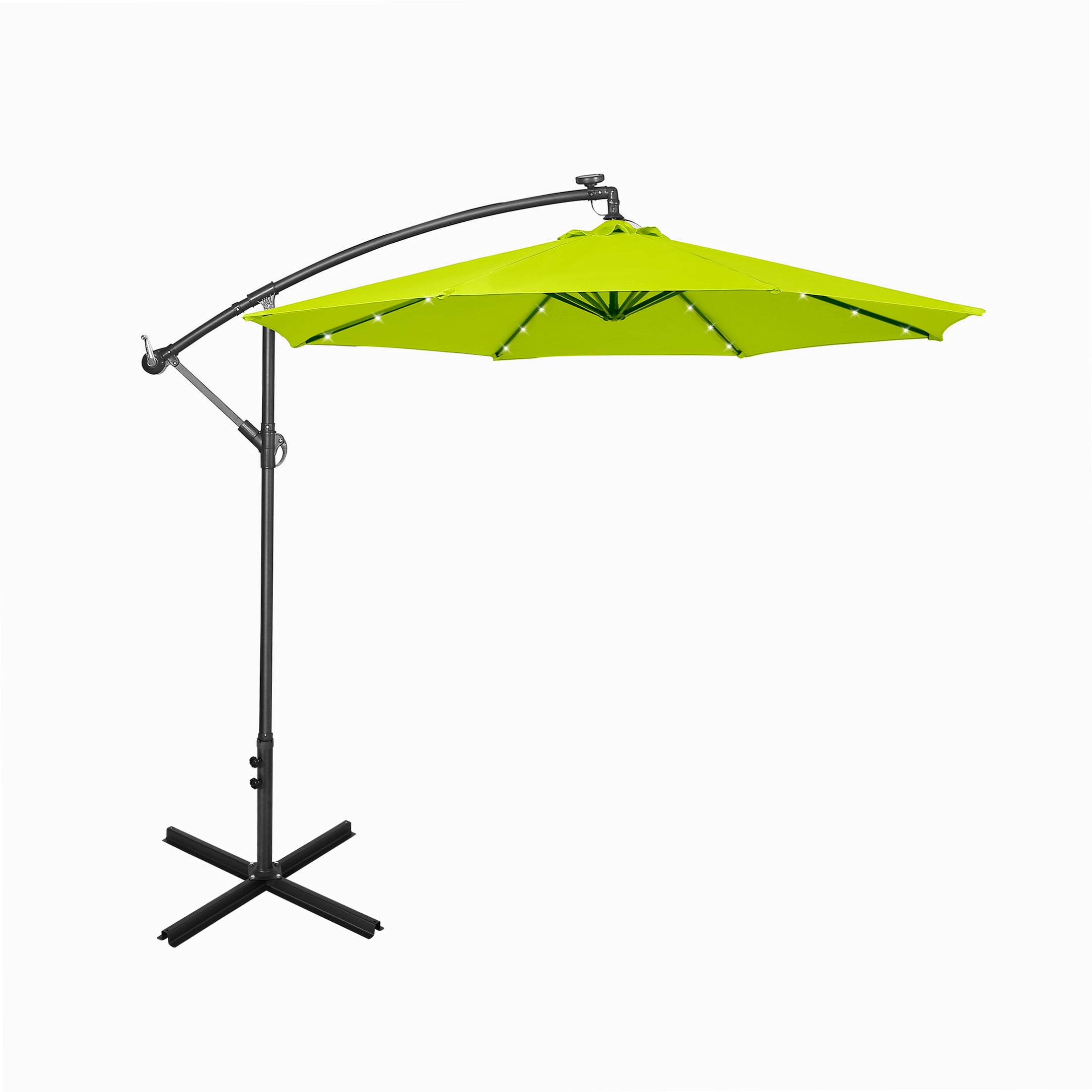 lime green striped patio umbrella Acrylic Fabric Cantilever with Base Ventilated Canopy Top air vent helps improve airflow and enhances stability Sunbrella Market Umbrella, Aluminum Stripe