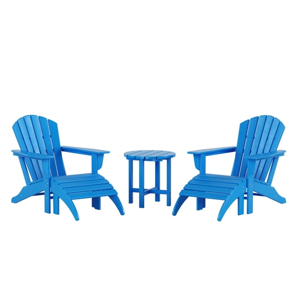 Westin Outdoor Adirondack Patio Chat 5 with Ottoman and Side Table, Pacific Blue
