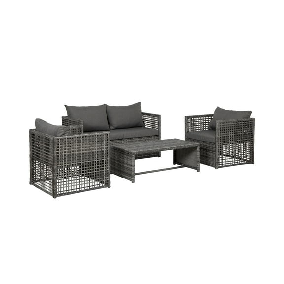 4-Piece Outdoor Patio Sofa Conversation Set with Back Cushion, Gray/Gray