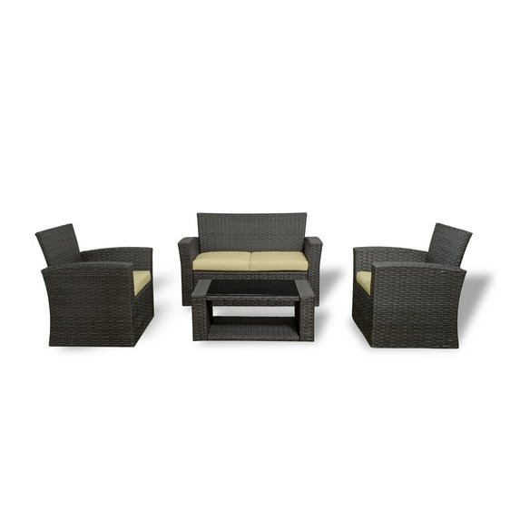 Westin Outdoor 4PC Rattan Wicker Sofa Coversation Set with Cushions UV Weather Resistant, Gray/Beige