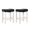 24" Black Leather & Wood Saddle Style Backless Barstool
