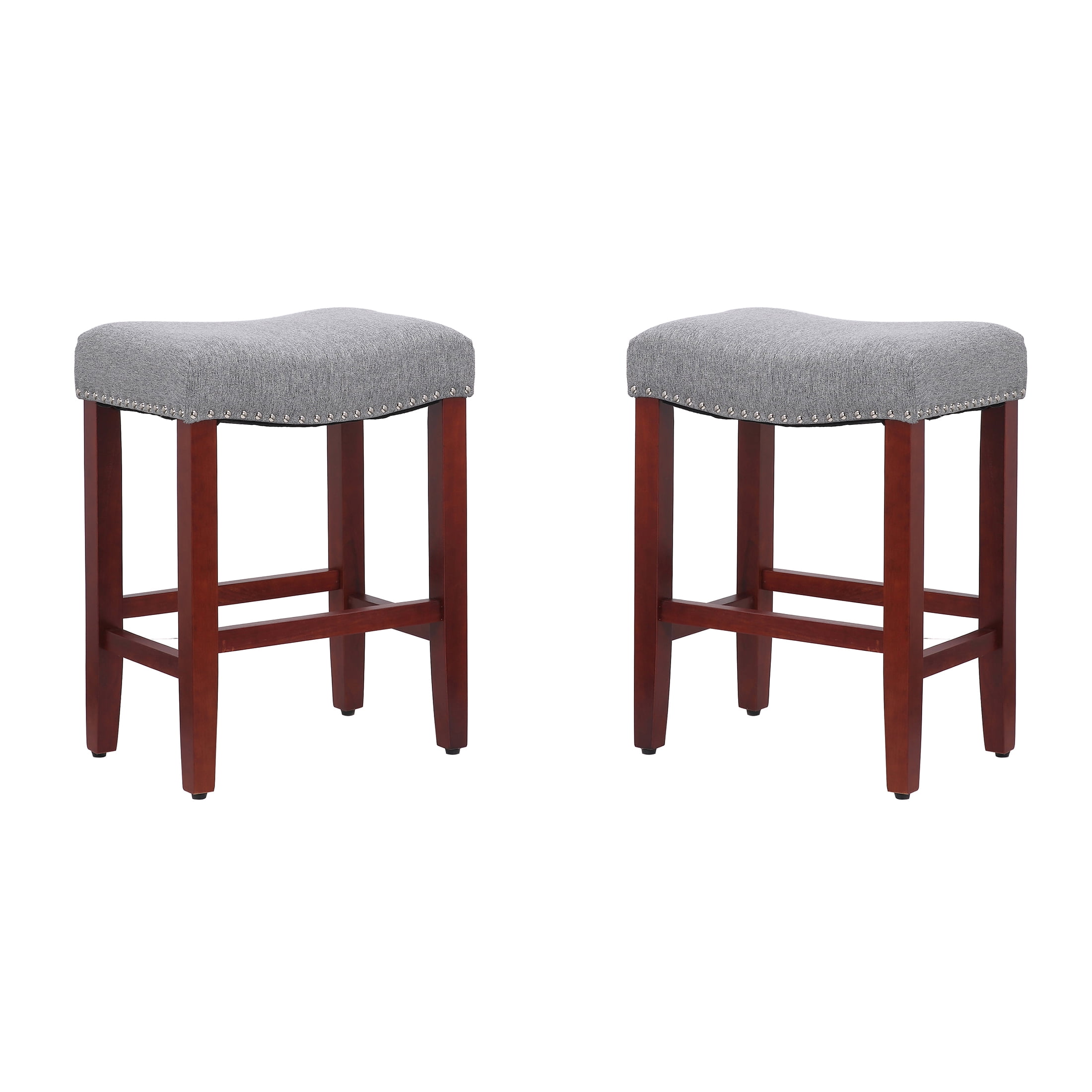 Antique Gray 24" Wood Saddle Style Backless Bar Stool