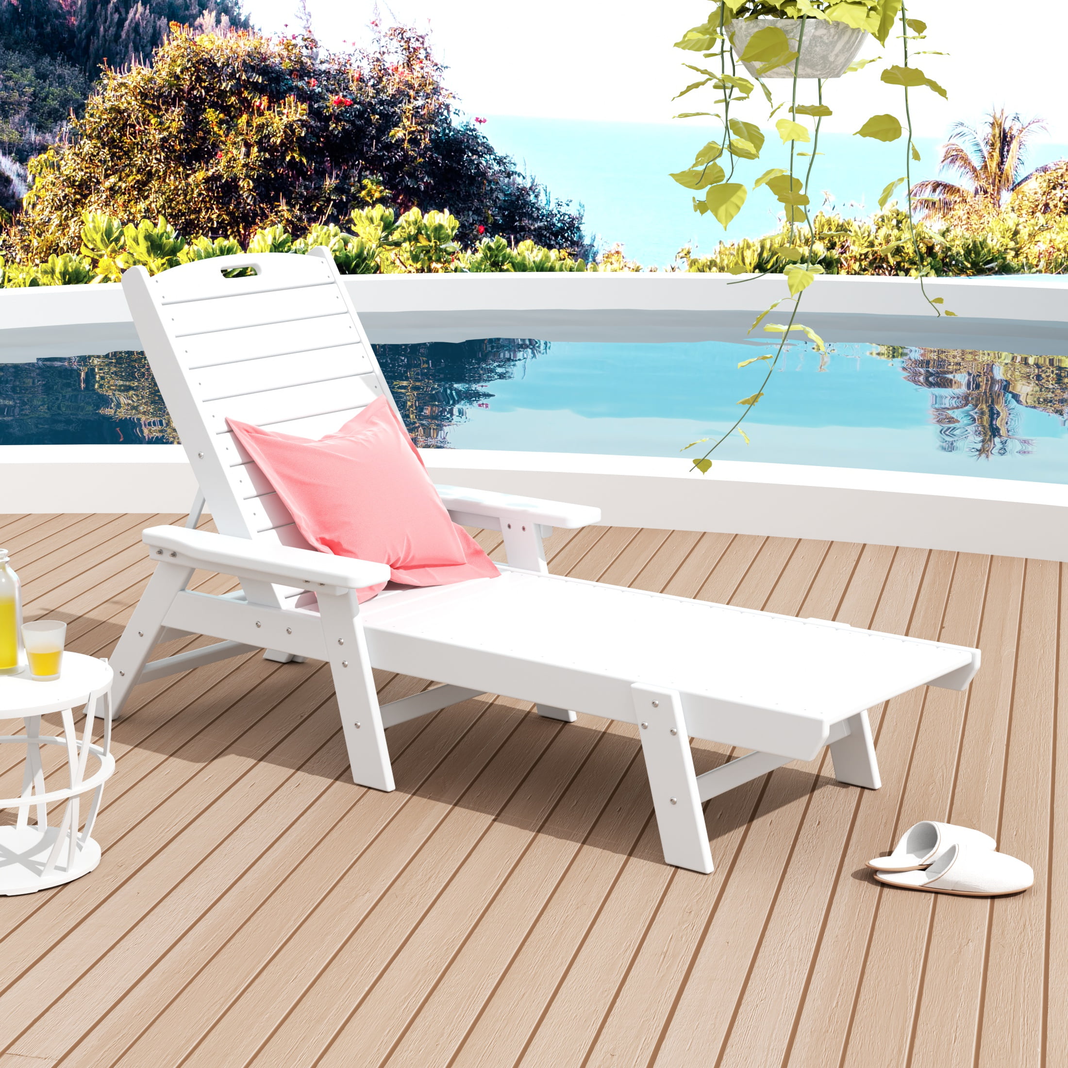 Westin Outdoor Plastic Adjustable Backrest and Rust Resistant Outdoor Chaise Lounge White
