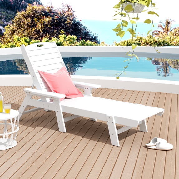 Westin Outdoor Plastic Adjustable Backrest and Rust Resistant Outdoor Chaise Lounge White