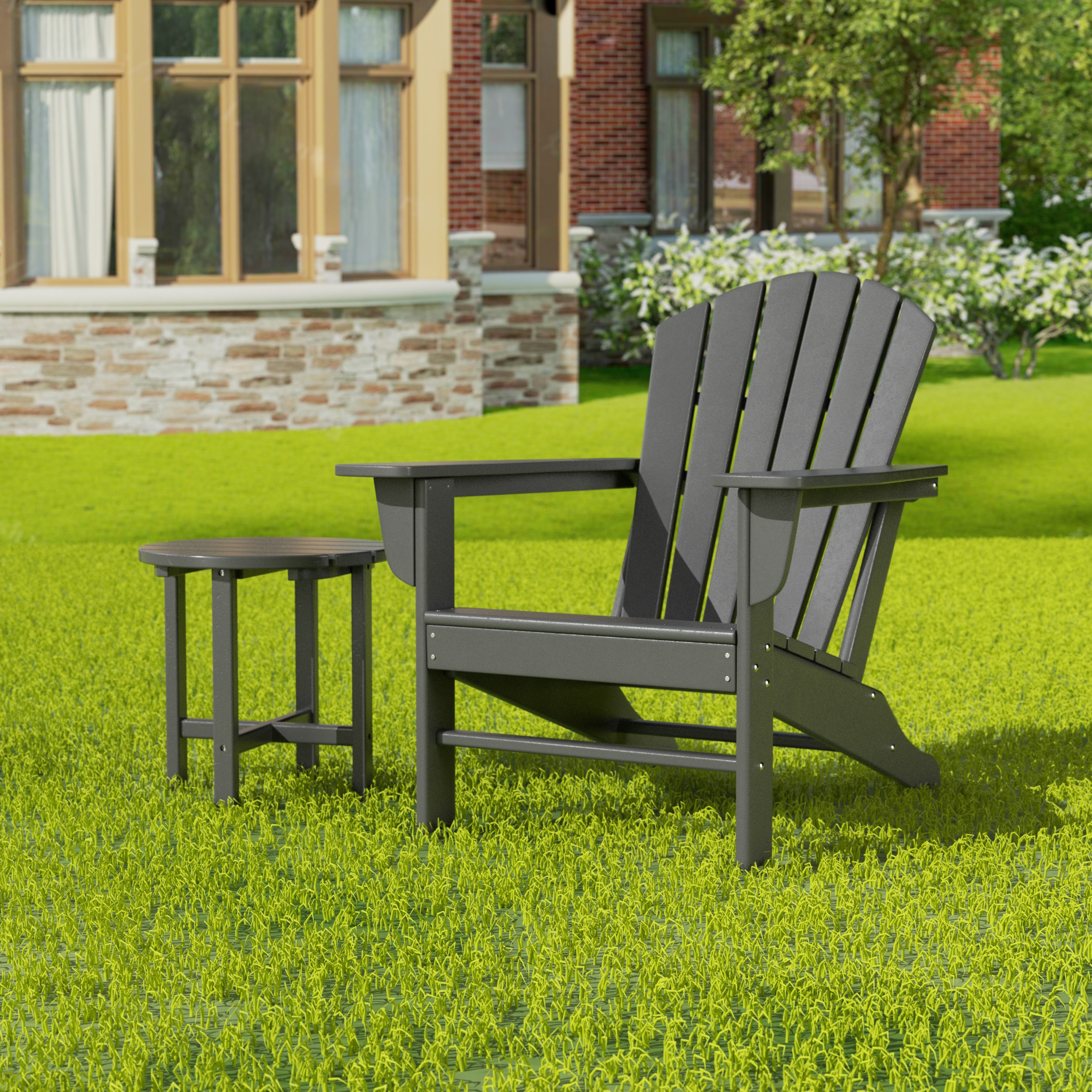 Westin Outdoor with Side Table HDPE Plastic Adirondack Chair - Gray (Set of 2) - image 1 of 5