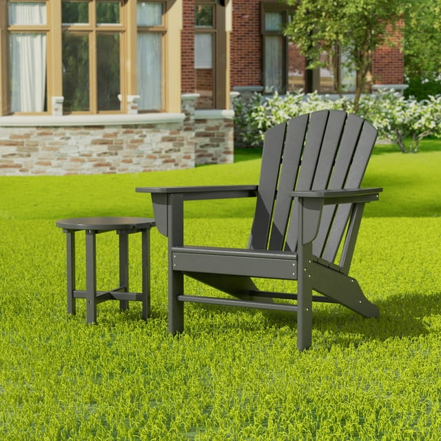 Westin Outdoor with Side Table HDPE Plastic Adirondack Chair - Gray (Set of 2)