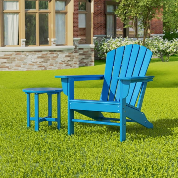 Westin Outdoor with Side Table HDPE Plastic Adirondack Chair - Pacific Blue (Set of 2)