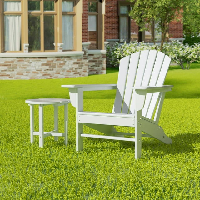 Westin Outdoor with Side Table HDPE Plastic Adirondack Chair - White (Set of 2)