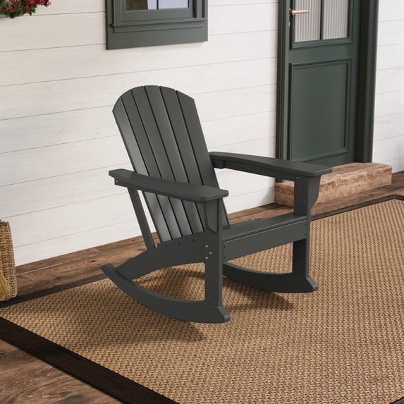 WestinTrends Dylan All-Weather Poly Lumber Adirondack Rocking Chair, Seashell Design, 450-lb Capacity, Patio Porch Furniture, Gray