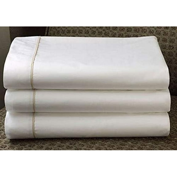Westin Ultra Luxe Middle Sheet - Soft, Luxurious 600 Thread Count Cotton Flat Sheet - White with Taupe Trim - King (112" x 103")
