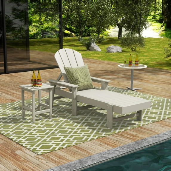 WestinTrends 2 Piece Adirondack Poly Reclining Chaise Lounge With Arms & Wheels, Sand