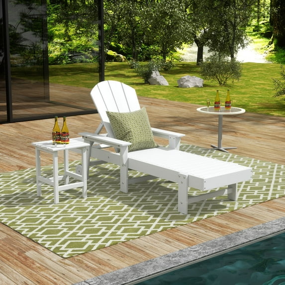 WestinTrends 2 Piece Adirondack Poly Reclining Chaise Lounge With Arms & Wheels, White