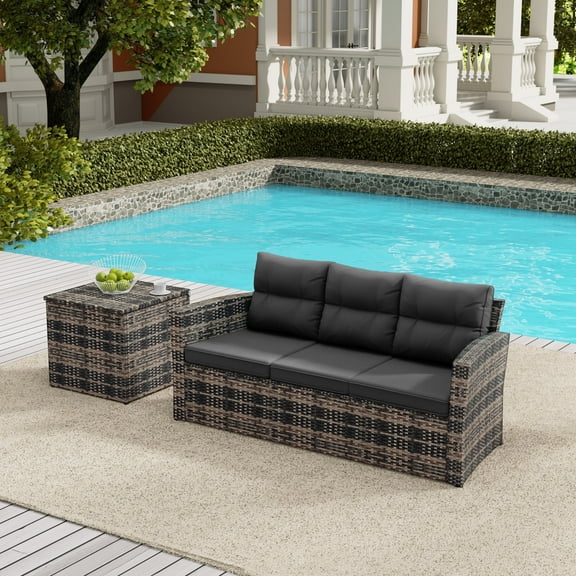 WestinTrends 2-Piece Outdoor Three Seater Sofa with Side Table Included, Brown/Gray