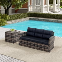 WestinTrends 2-Piece Outdoor Three Seater Sofa with Side Table Included (Brown/Navy Blue)