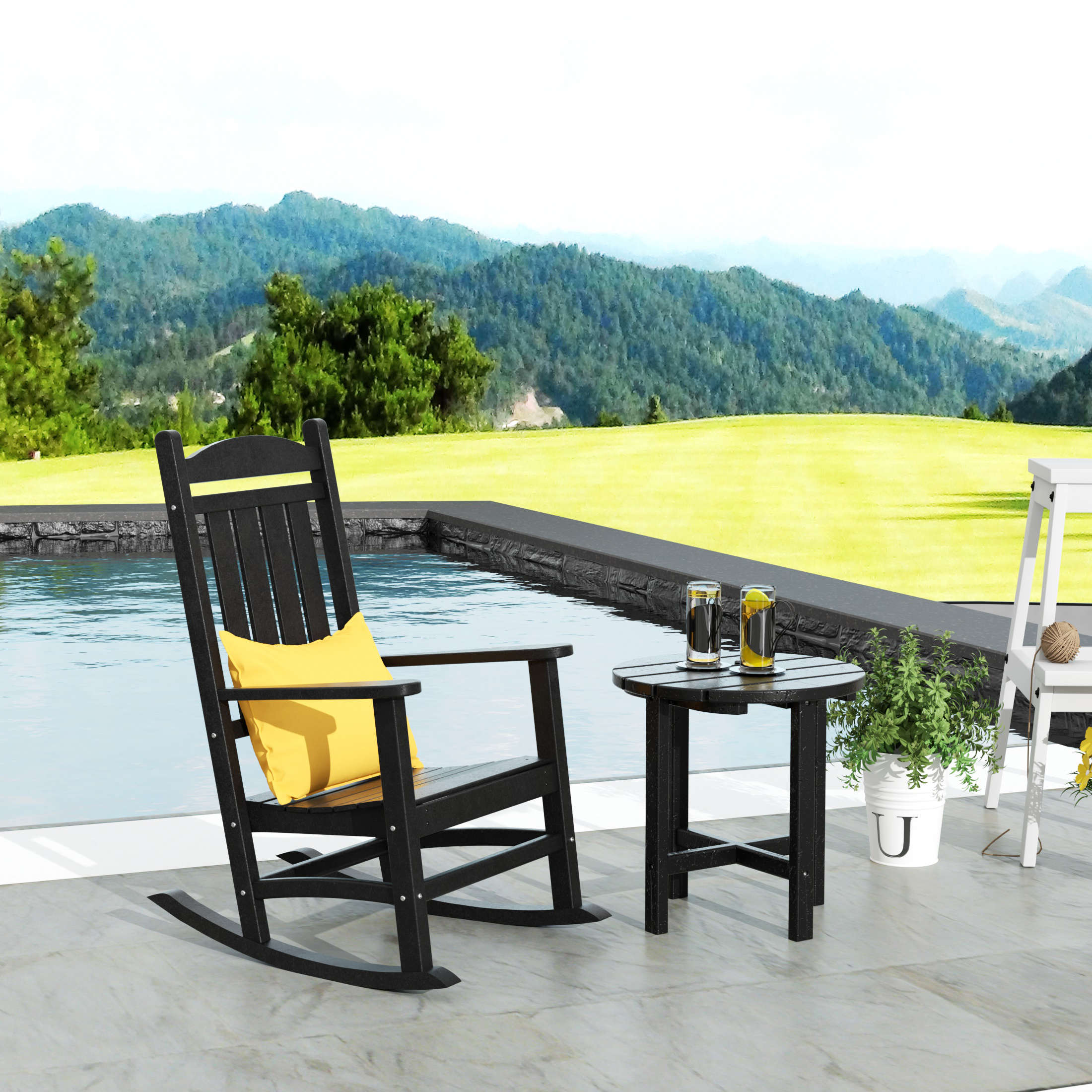 WestinTrends 2-Pieces Set Outdoor Rocking Chair w/ Round Side Table Included, Black - image 1 of 7