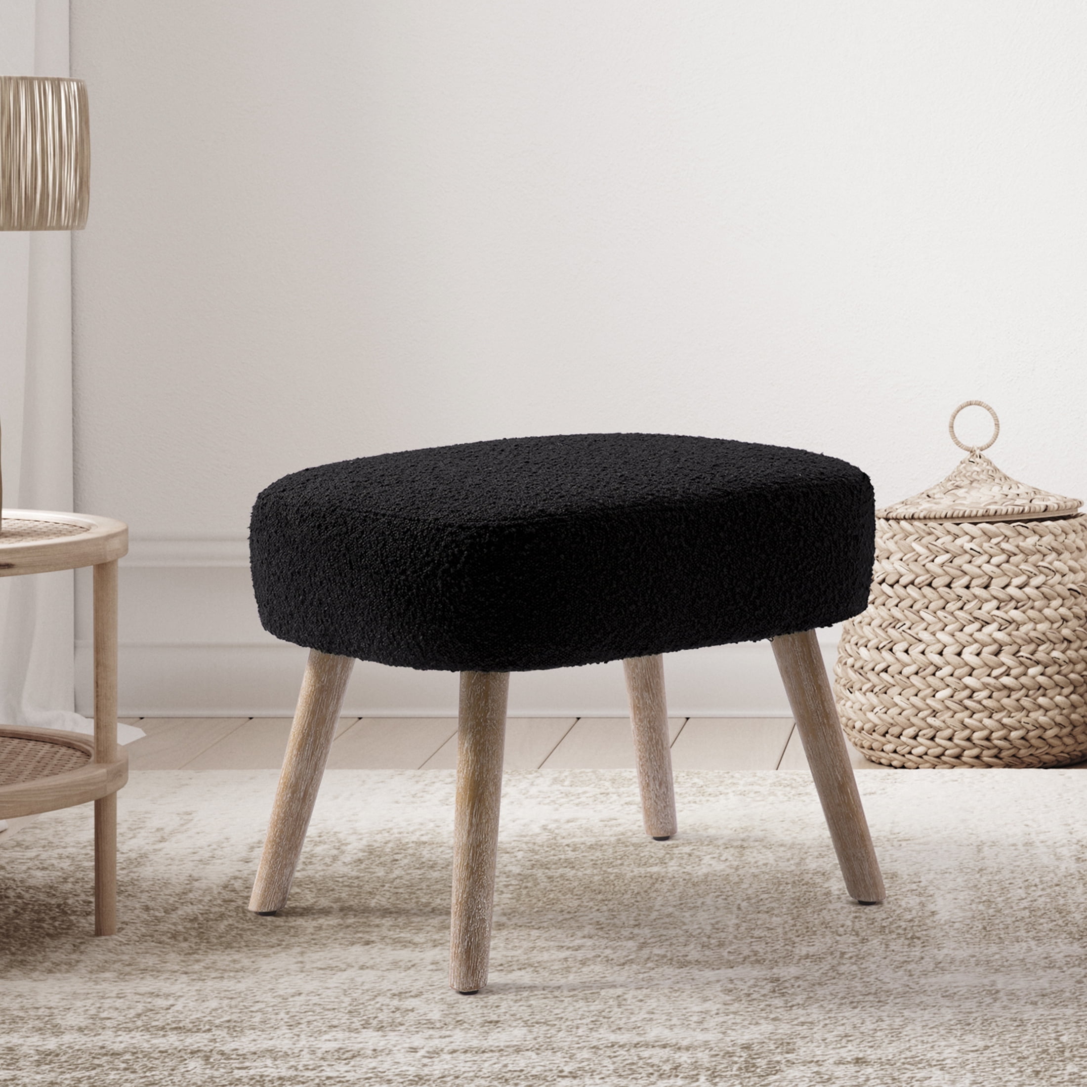 WestinTrends 21 Wide Square Upholstered Cushion Ottoman Foot Stool Black