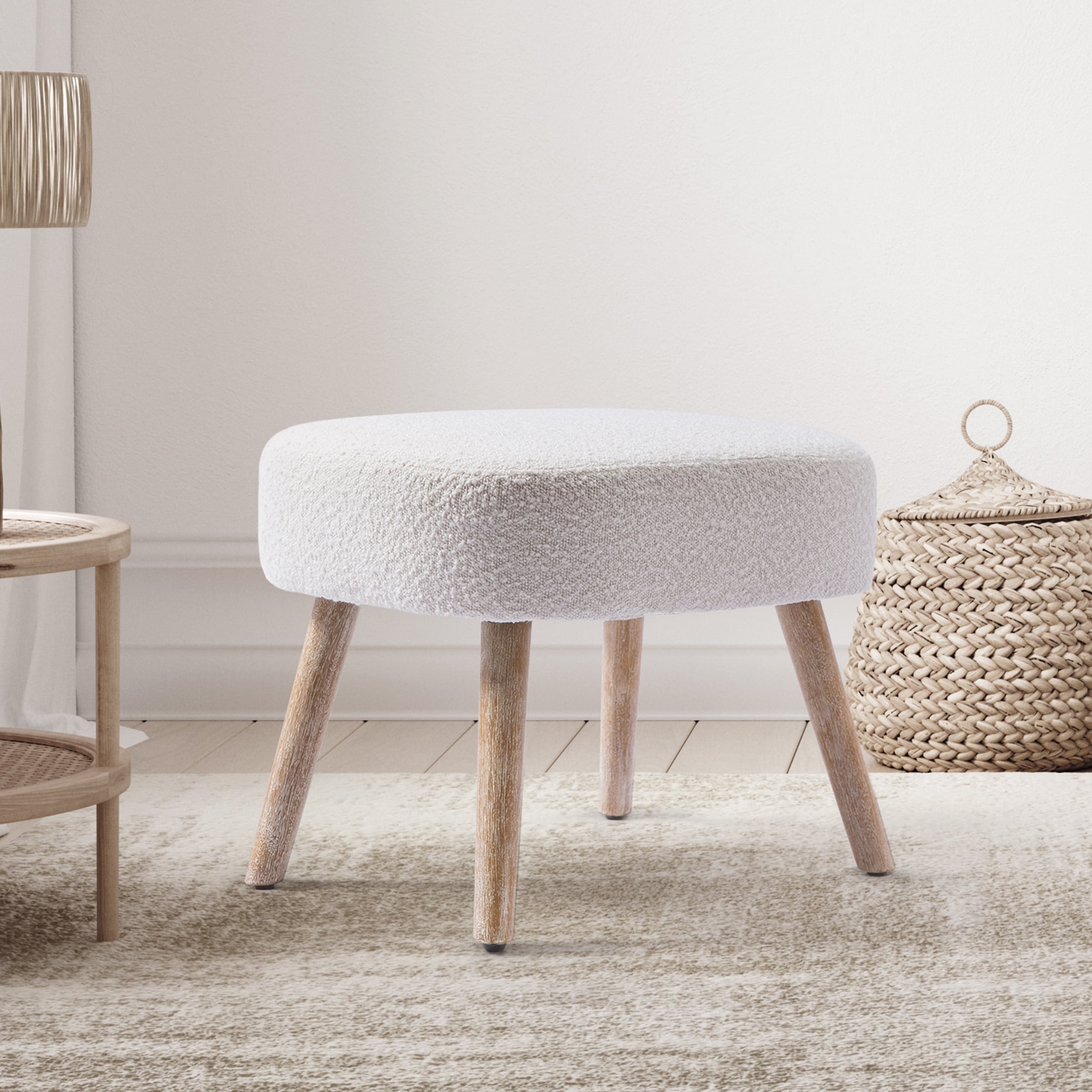 WestinTrends 21 Wide Square Upholstered Cushion Ottoman Foot Stool Cream
