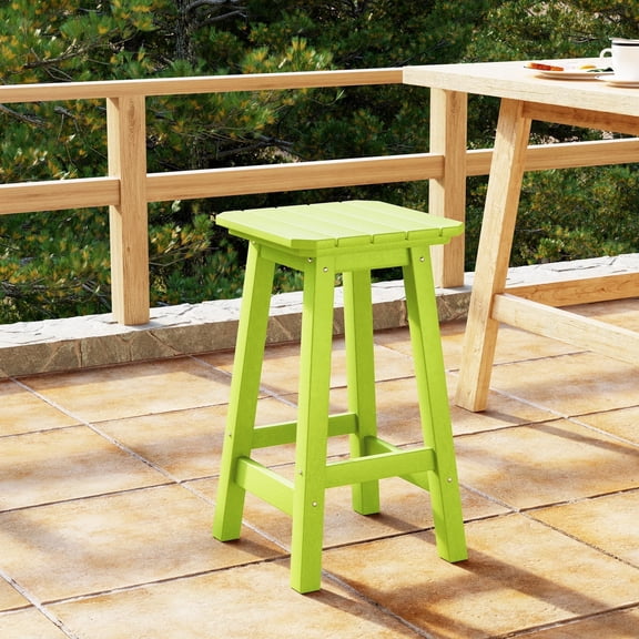 WestinTrends 24" HDPE Outdoor Patio Counter Height Backless Square Bar Stool, Lime