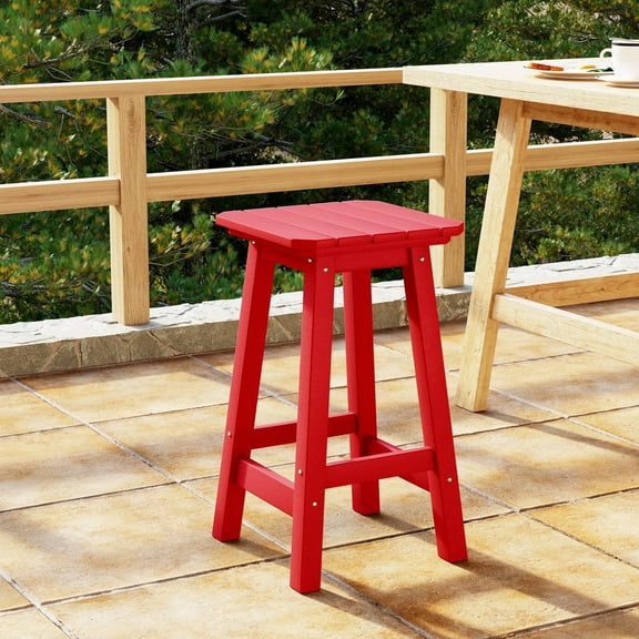 WestinTrends 24" HDPE Outdoor Patio Counter Height Backless Square Bar Stool, Red