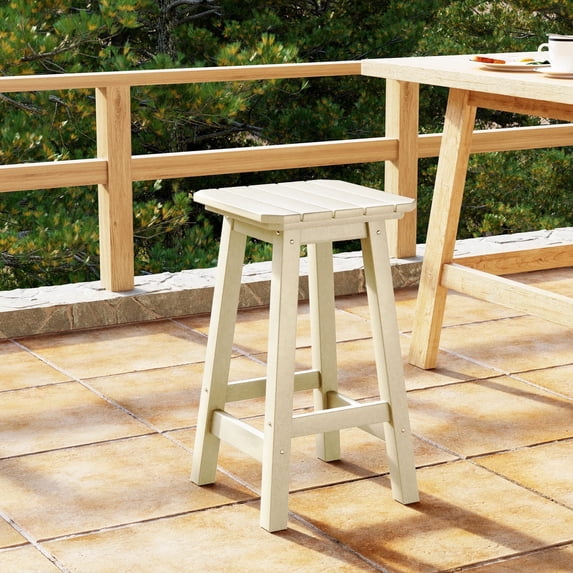 WestinTrends 24" HDPE Outdoor Patio Counter Height Backless Square Bar Stool, Sand