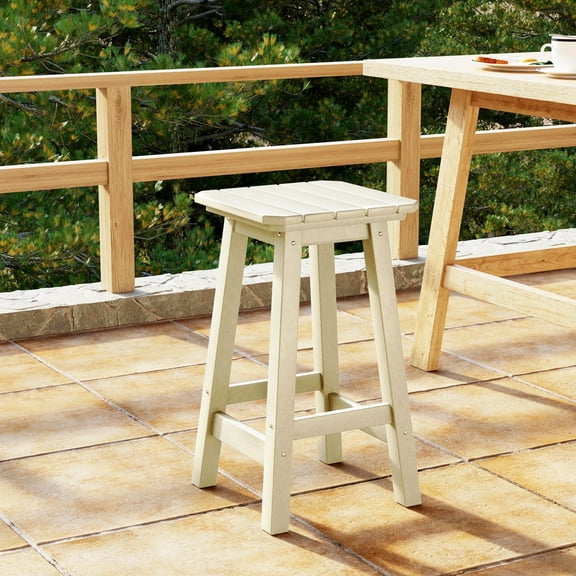 WestinTrends 24" HDPE Outdoor Patio Counter Height Backless Square Bar Stool, Sand