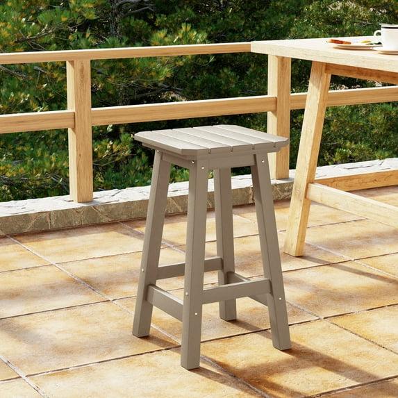 WestinTrends 24" HDPE Outdoor Patio Counter Height Backless Square Bar Stool, Weathered Wood