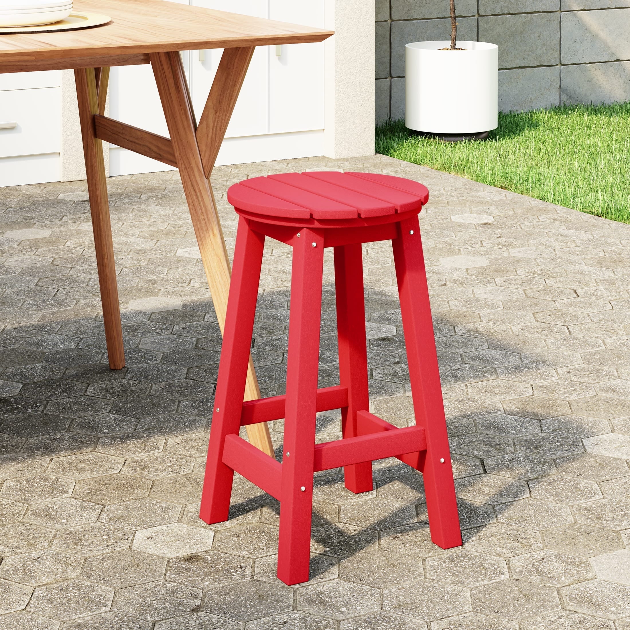 WestinTrends Malibu 24 HDPE Outdoor Patio Round Counter Height Bar Stool Red