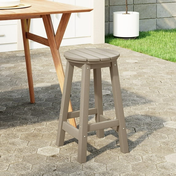 WestinTrends Malibu 24" HDPE Outdoor Patio Round Counter Height Bar Stool, Weathered Wood