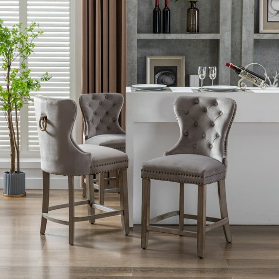 WestinTrends 24" Wordford Velvet Counter Stools, Wingback Tufted Button Upholstered Chair for your Bar, Island, Kitchen (Set of 3)