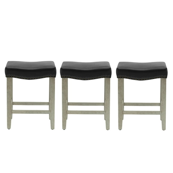 WestinTrends 24" Upholstered Saddle Seat Antique Gray Counter Stool (Set of 3), Antique Gray