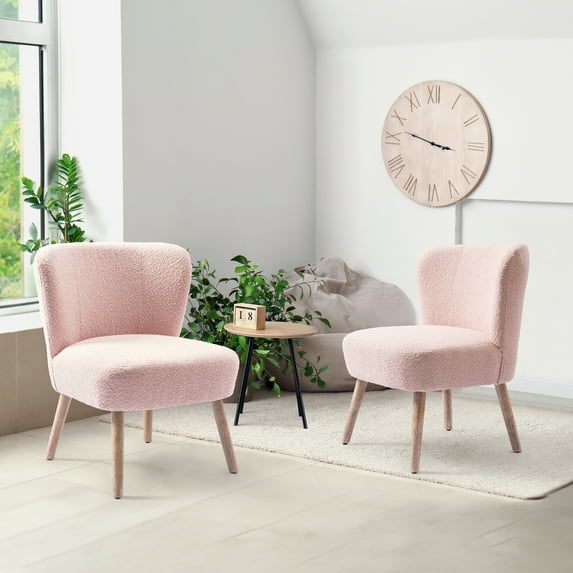 WestinTrends 25" Wide Upholstered Boucle Accent Chairs Set of Two, Dusty Peach