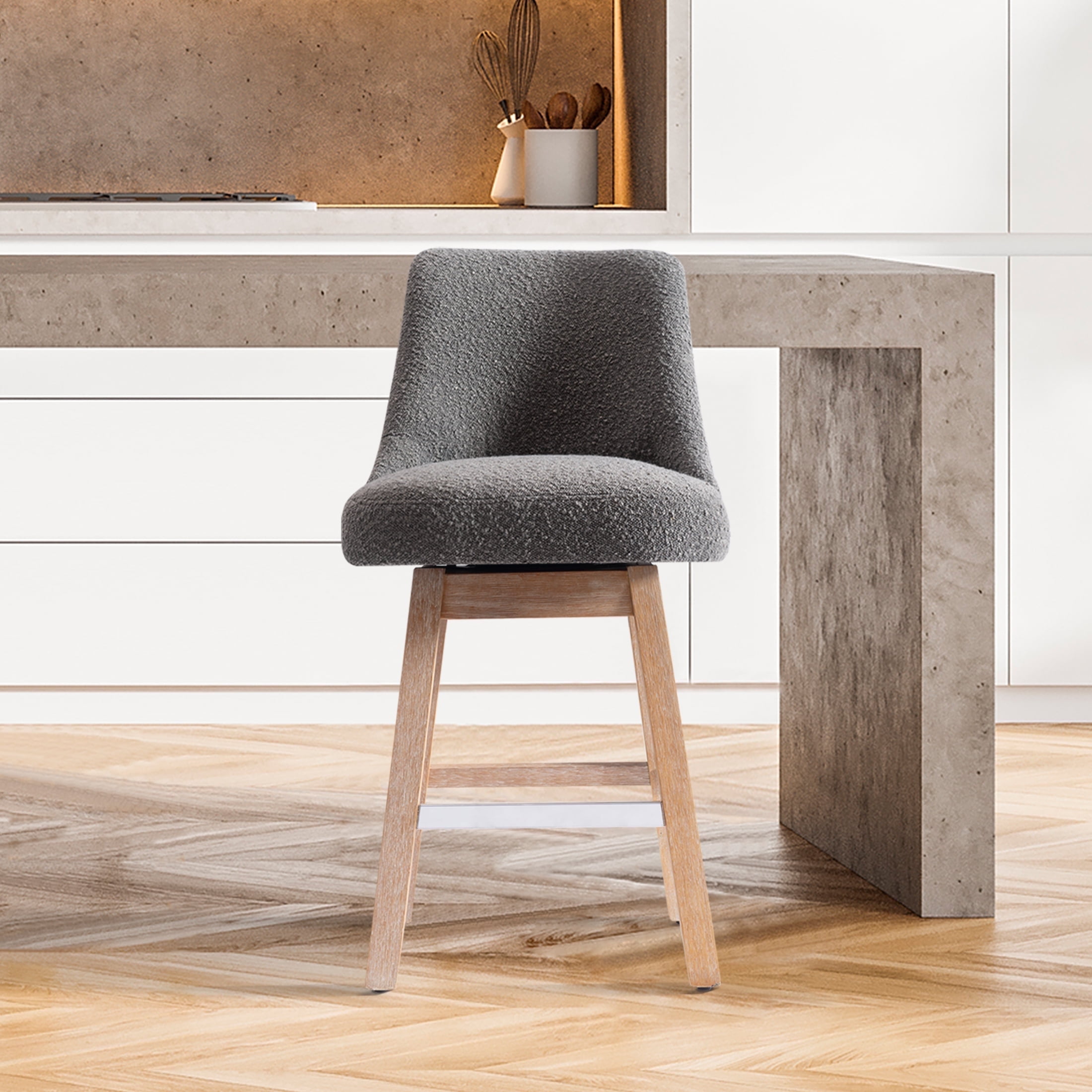 WestinTrends Genevieve 26" Upholstered Swivel Counter Height Bar Stool , Antique Oak/Gray