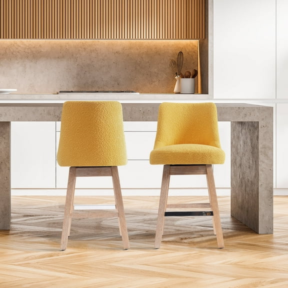 WestinTrends Genevieve 26" Upholstered Swivel Counter Height Bar Stools (Set of 2) , Antique Oak/Mustard