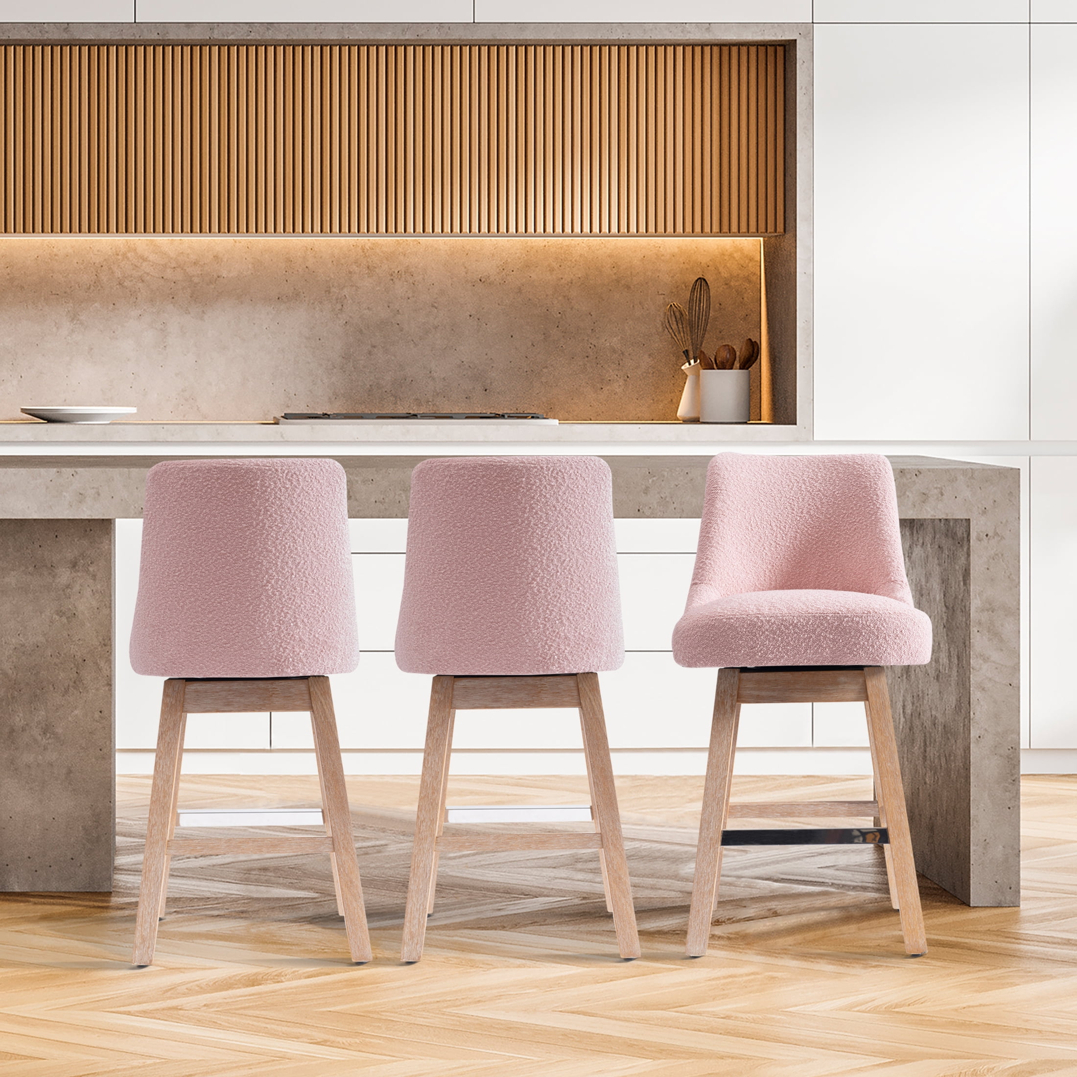 WestinTrends 26" Upholstered Swivel Counter Height Bar Stools (Set of 3), Dusty Peach