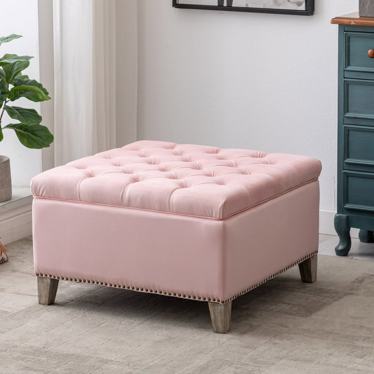 WestinTrends 29.5 Wide Velvet Tufted Square Ottoman With Storage Pink Walmart