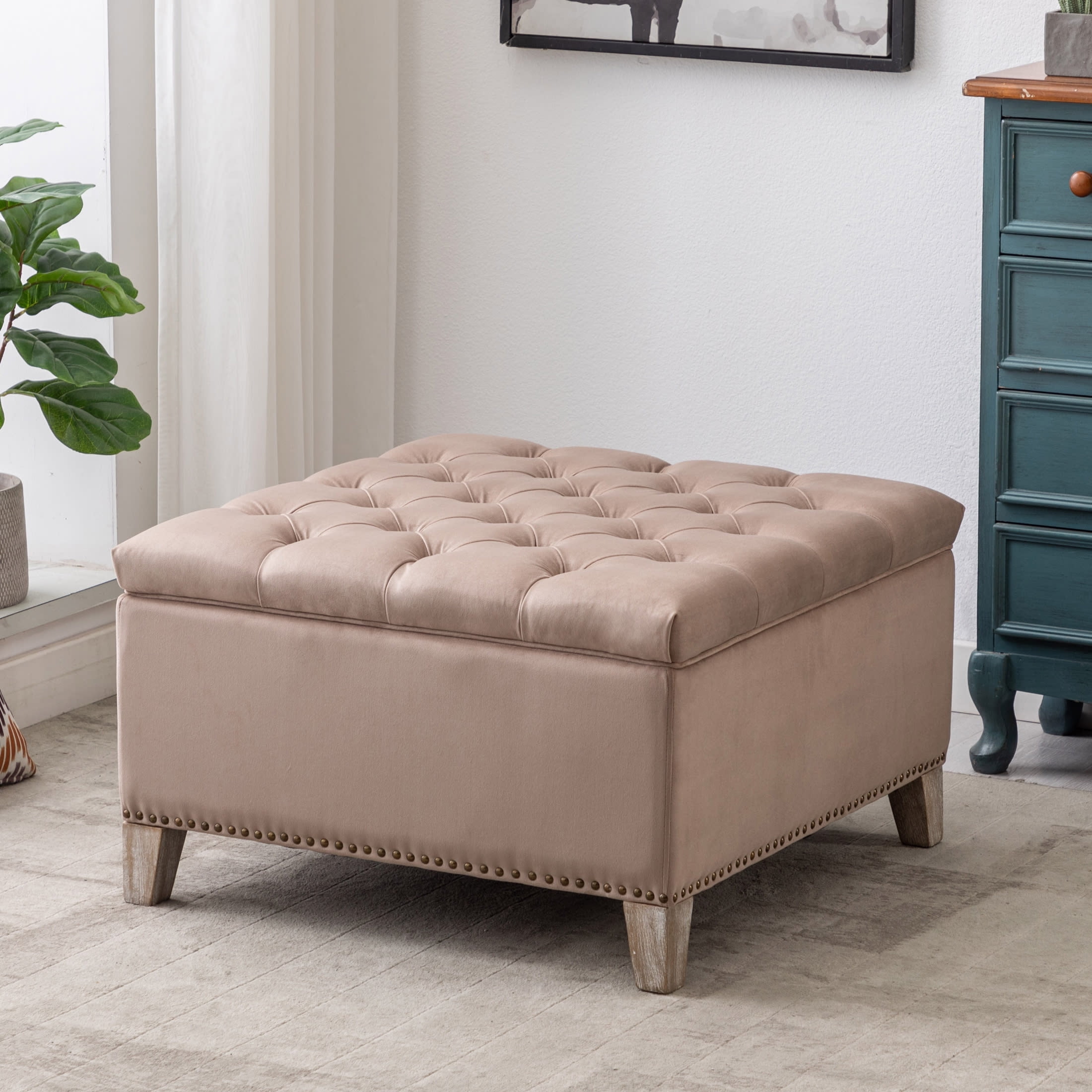 Taupe velvet ottoman discount