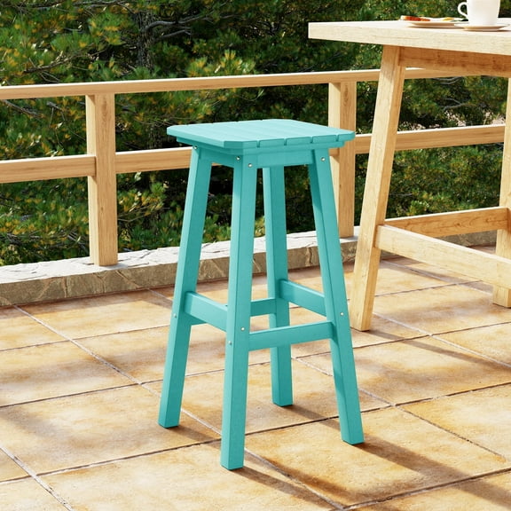 WestinTrends 29" HDPE Outdoor Patio Square Backless Bar Stool, Turquoise
