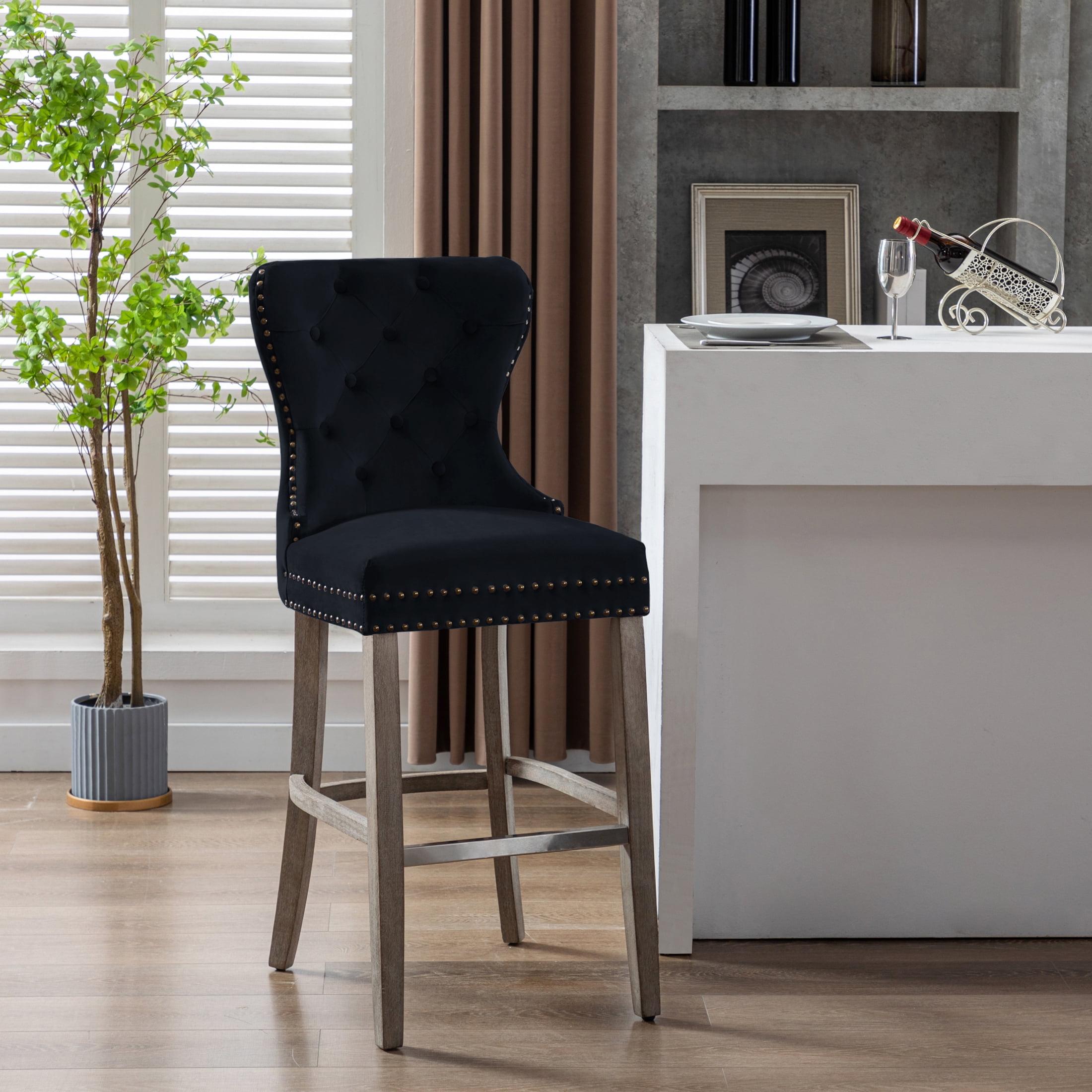 WestinTrends 29 Wordford Velvet Counter Stool Wingback Tufted Button Upholstered Chair for your Bar Island Kitchen Walmart