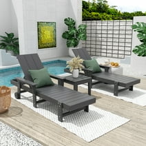 WestinTrends 2pcs of Shoreside Poly Reclining Chaise Lounges with Side Table for Outdoor, Patio, Garden,Gray