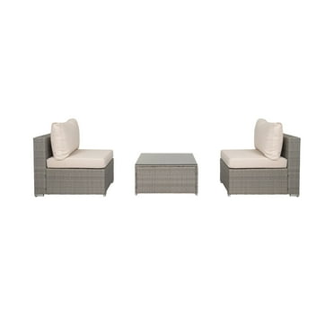 WestinTrends 3-Piece Outdoor Patio Armless Sofa Conversation Bistro Set with Coffee Table, Gray/Ivory