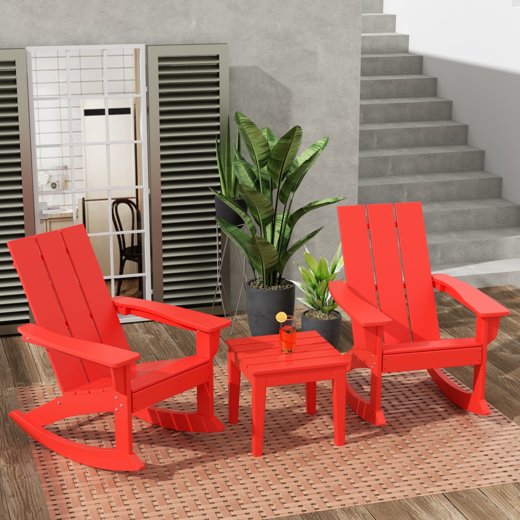 WestinTrends 3-Piece Poly Lumber Outdoor Patio Set with Large Side Table, Red