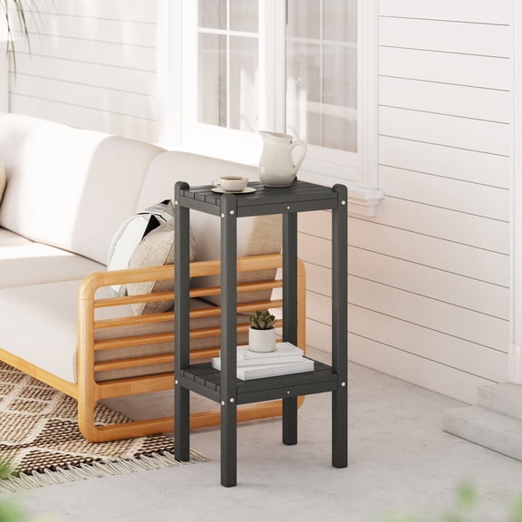 WestinTrends 36" Outdoor Adirondack HDPE 2-Tier Patio Side Table, Gray