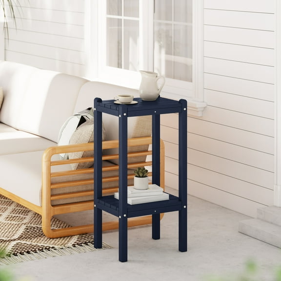 WestinTrends 36" Outdoor Adirondack HDPE 2-Tier Patio Side Table, Navy Blue