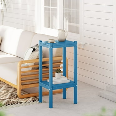 WestinTrends 36" Outdoor Adirondack HDPE 2-Tier Patio Side Table, Pacific Blue