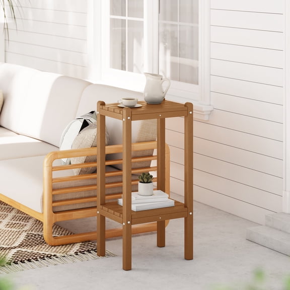WestinTrends 36" Outdoor Adirondack HDPE 2-Tier Patio Side Table, Teak