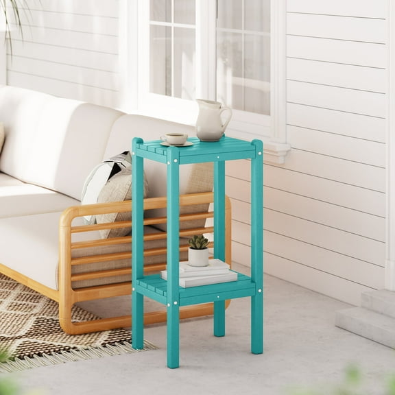 WestinTrends 36" Outdoor Adirondack HDPE 2-Tier Patio Side Table, Turquoise
