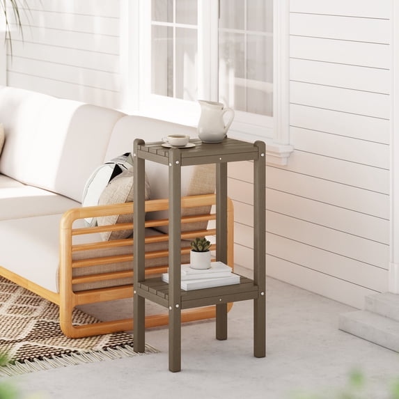 WestinTrends 36" Outdoor Adirondack HDPE 2-Tier Patio Side Table, Weathered Wood