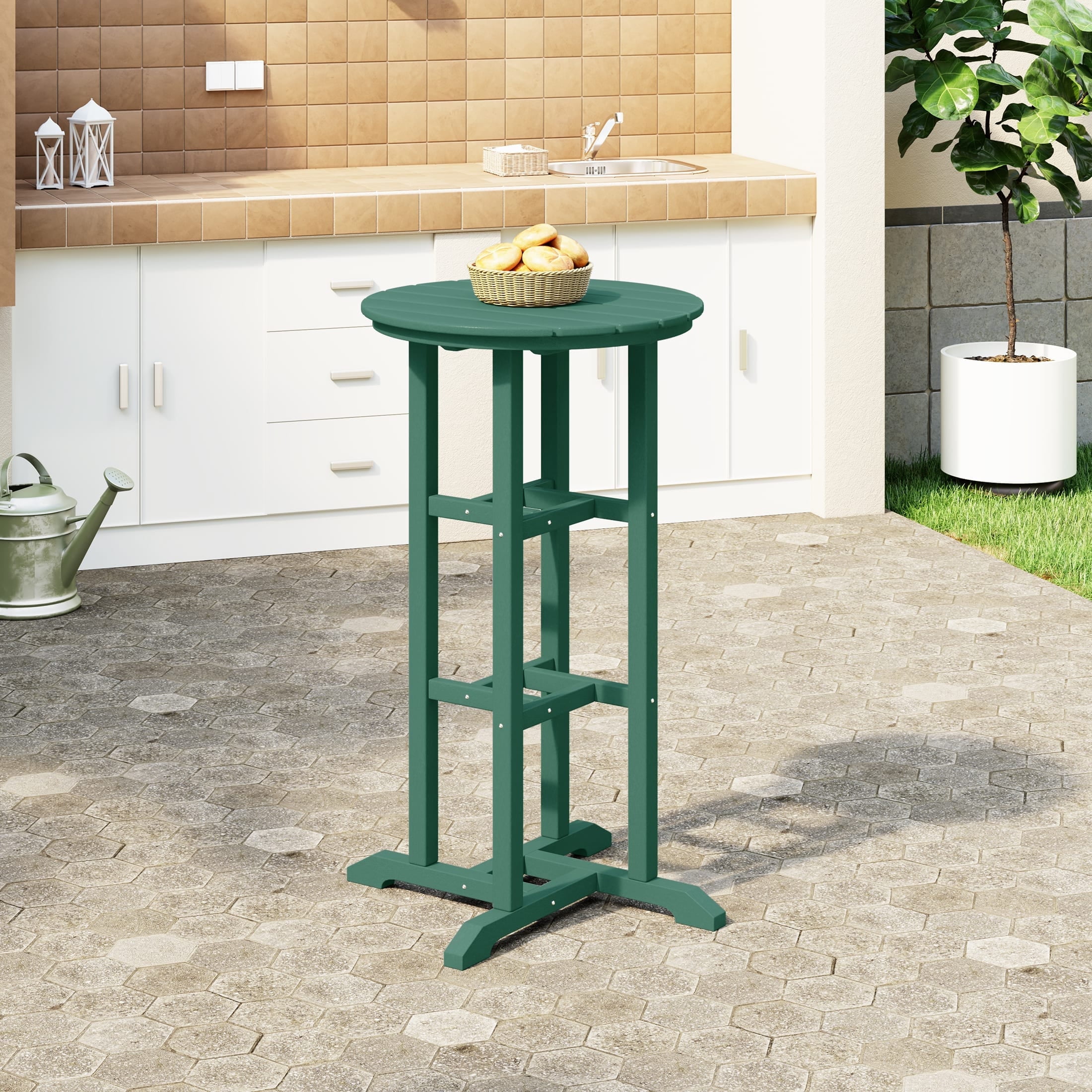 Dark Green HDPE Outdoor Bar Height Bistro Table, 42" Tall
