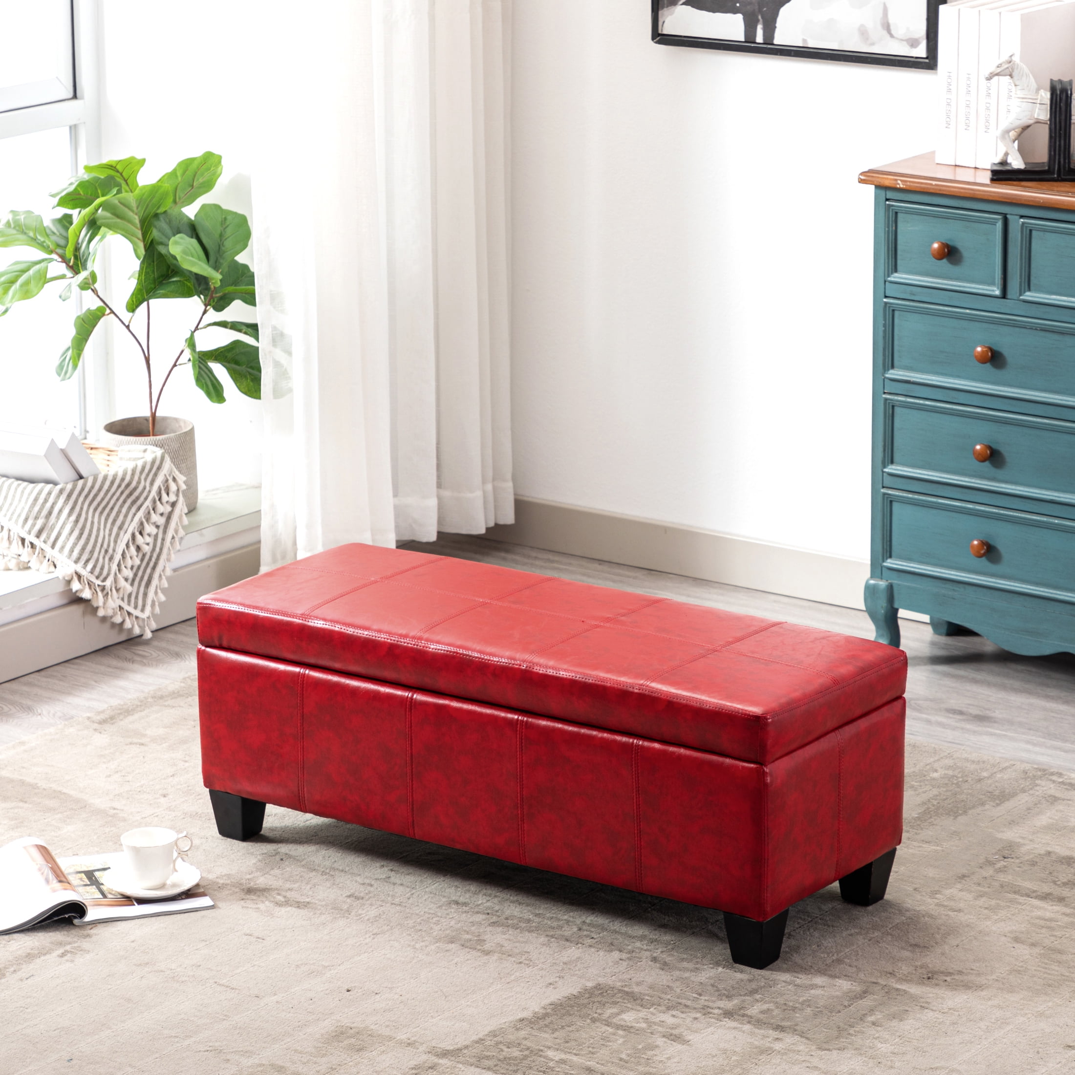 Red ottoman bench discount