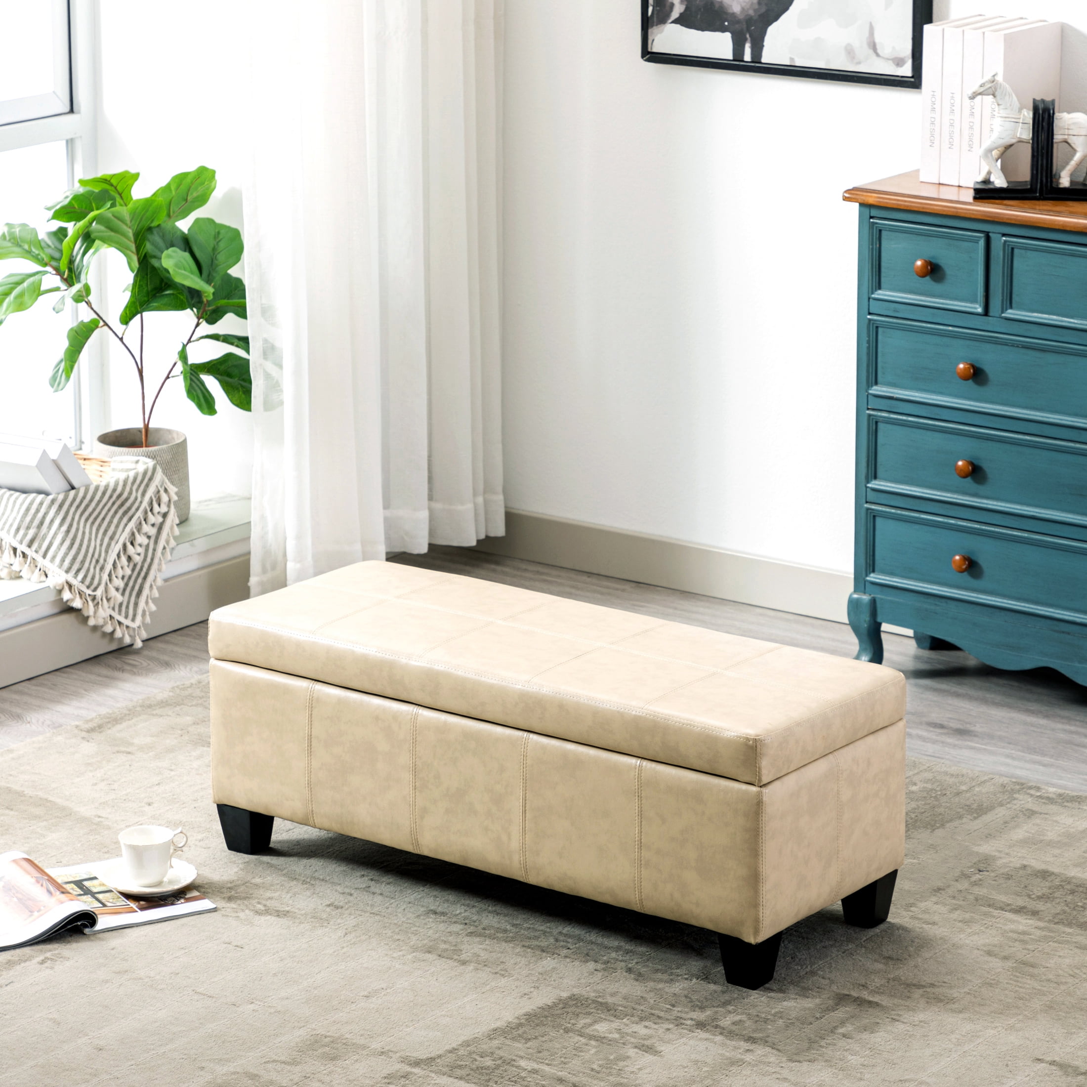 Cream leather ottoman bed discount